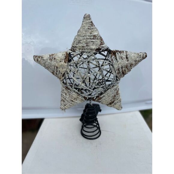 New Pottery Barn Light Up Snowy Star Handcrafted Rattan Tree Topper - Picture 5 of 9